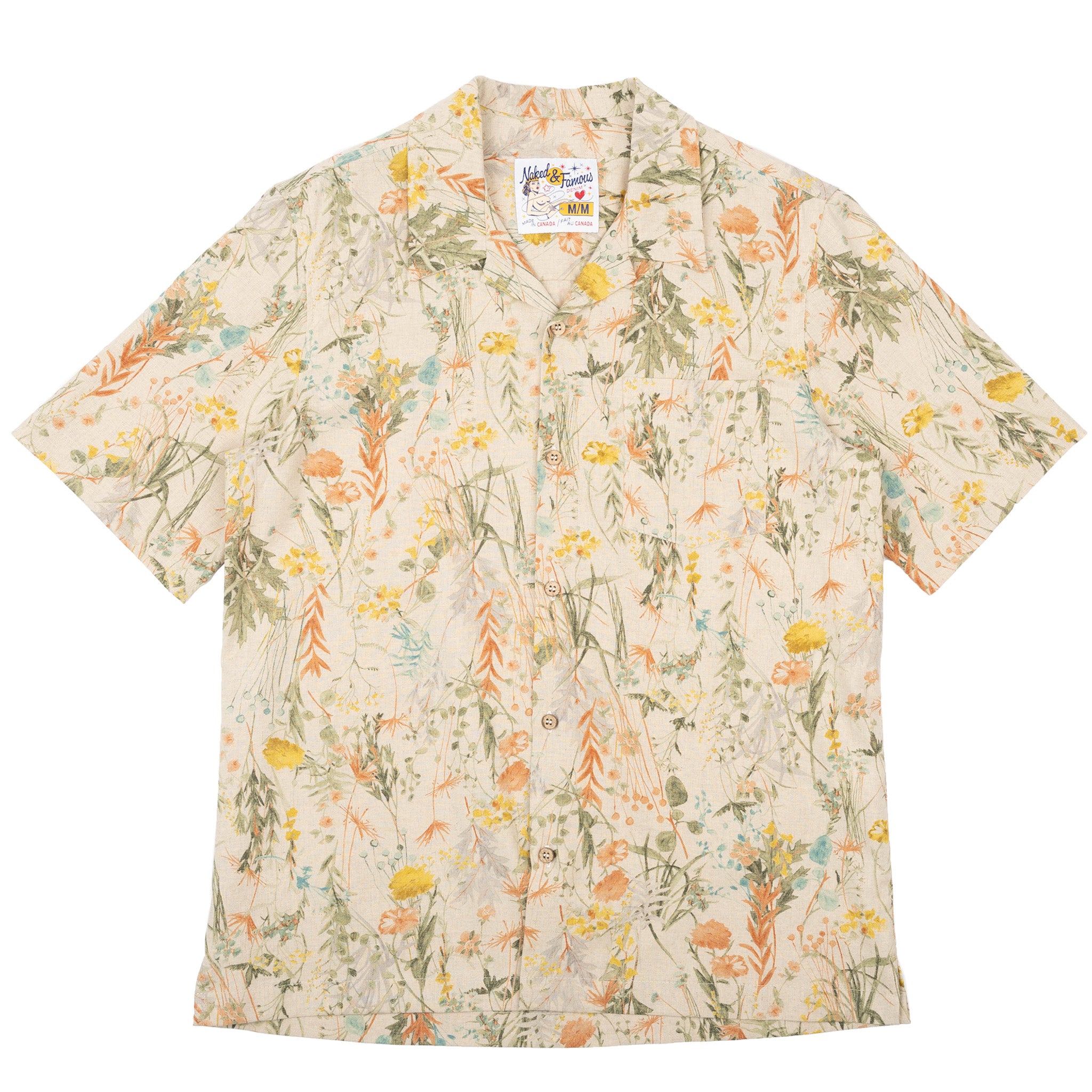 Aloha Shirt - Flowers Painting - Natural by Naked & Famous Denim