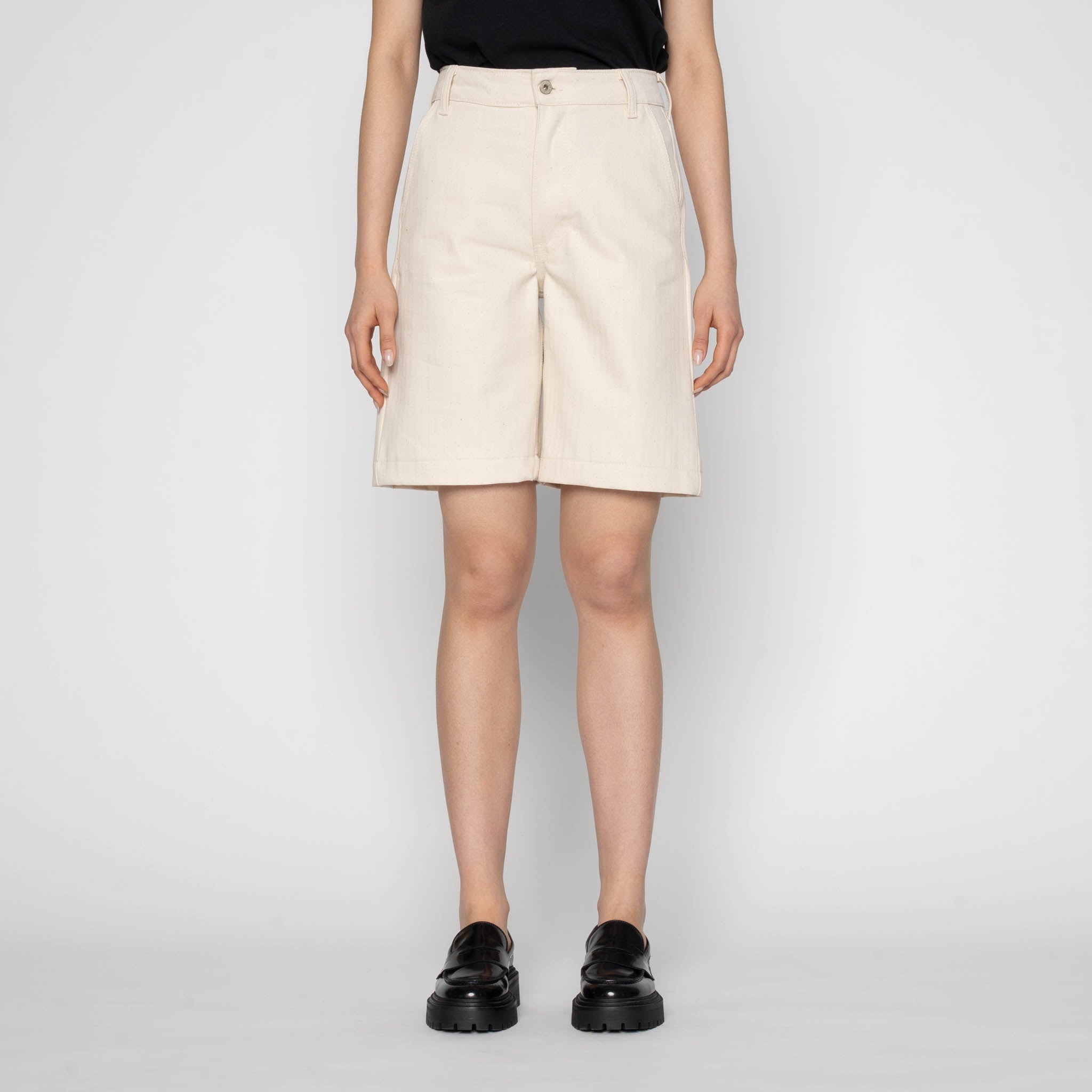 Andie Shorts - Hard Twist Organic Herringbone - Ecru by Naked & Famous Denim