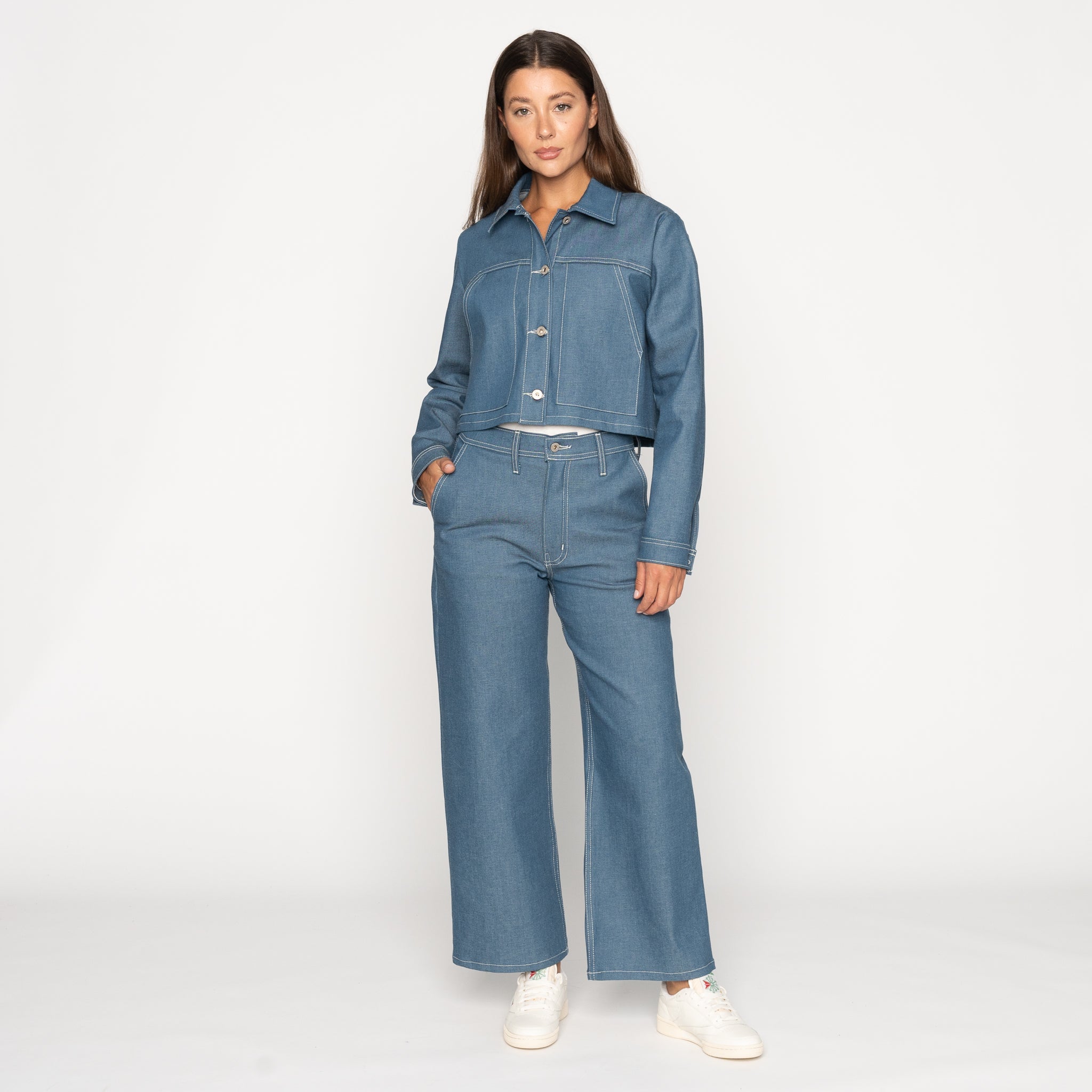 Cropped Jacket - Antique Blue Denim Stretch by Naked & Famous Denim