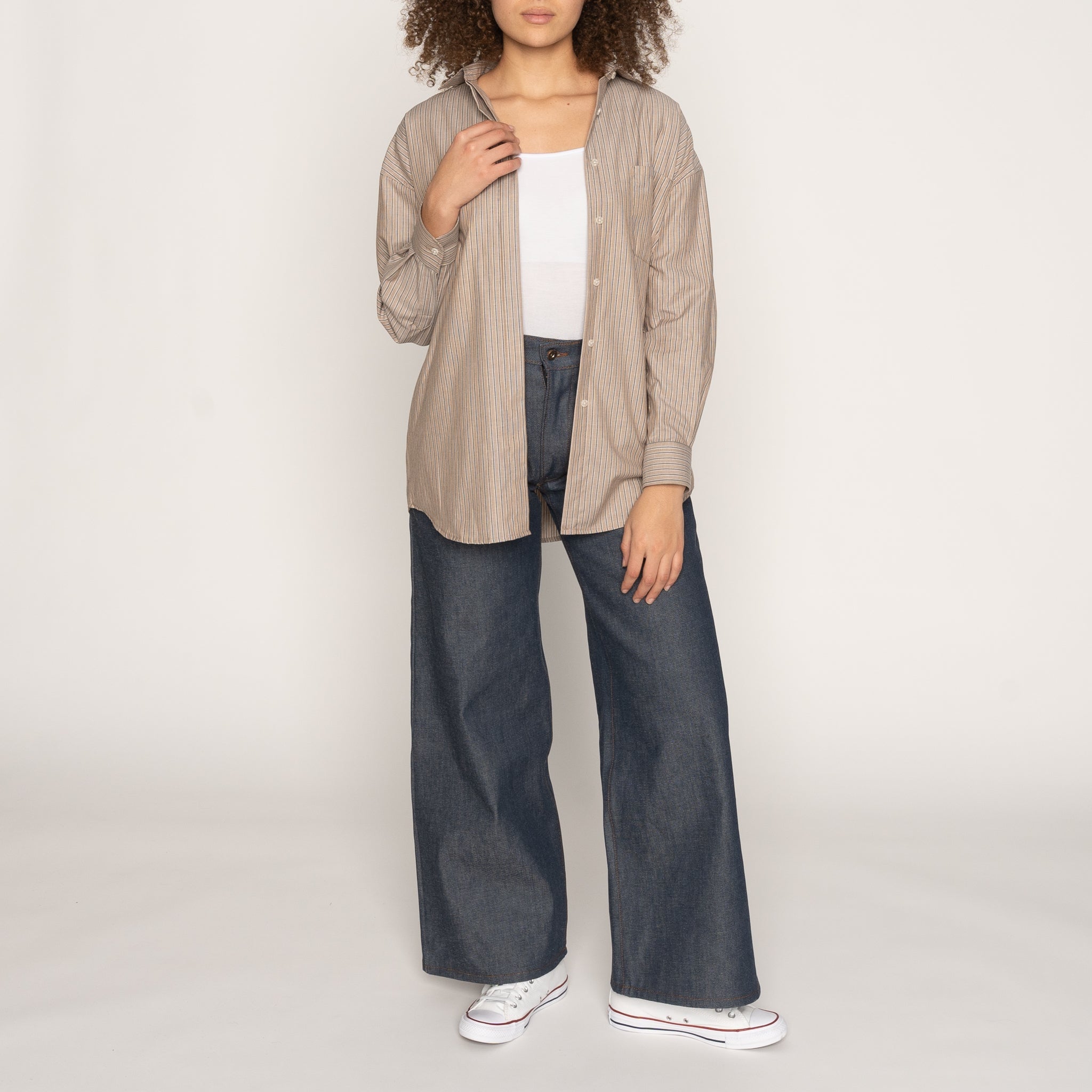 Roomy Shirt - Soft Finish Classic Stripe - Taupe by Naked & Famous Denim