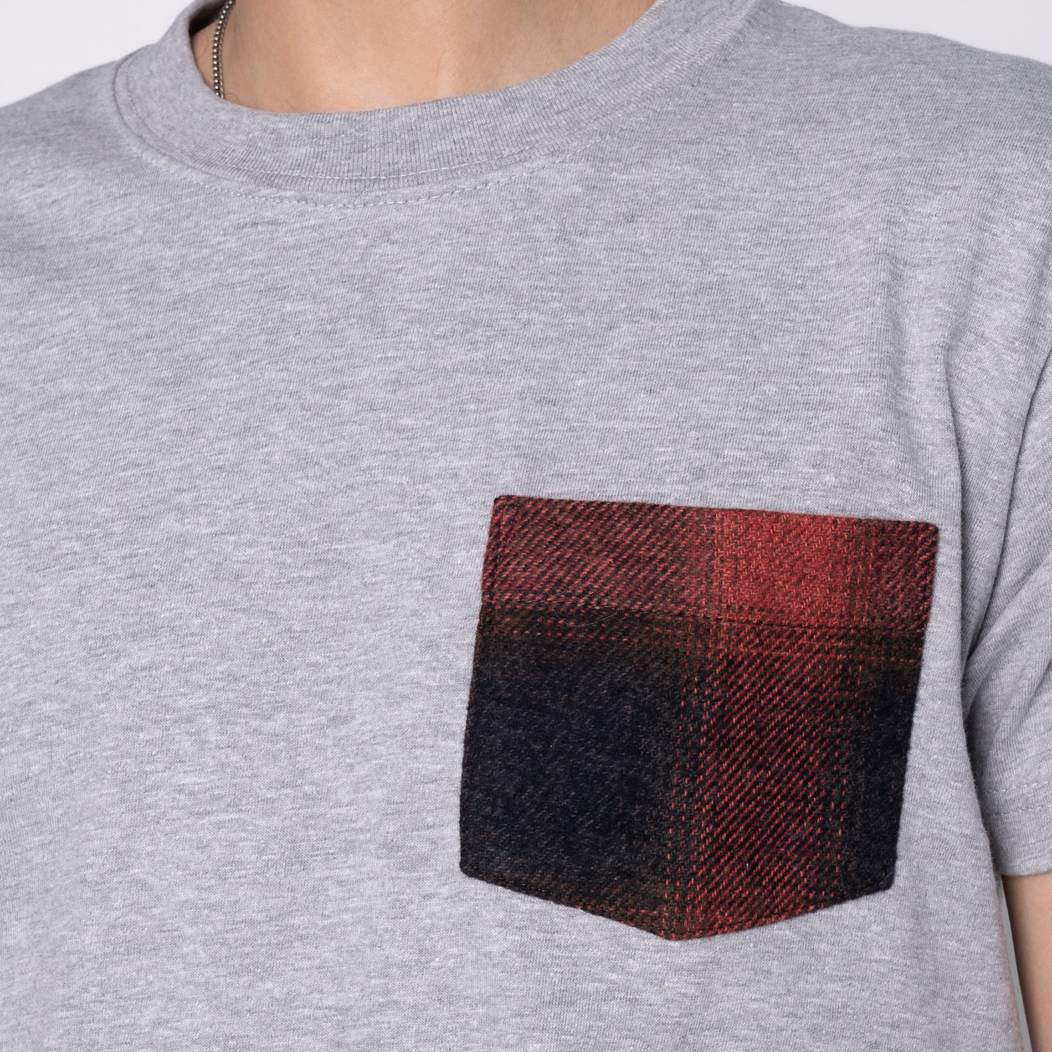 Pocket Tee - Heather Grey + Tweedy Cotton Vintage Brushed - Red by Naked & Famous Denim