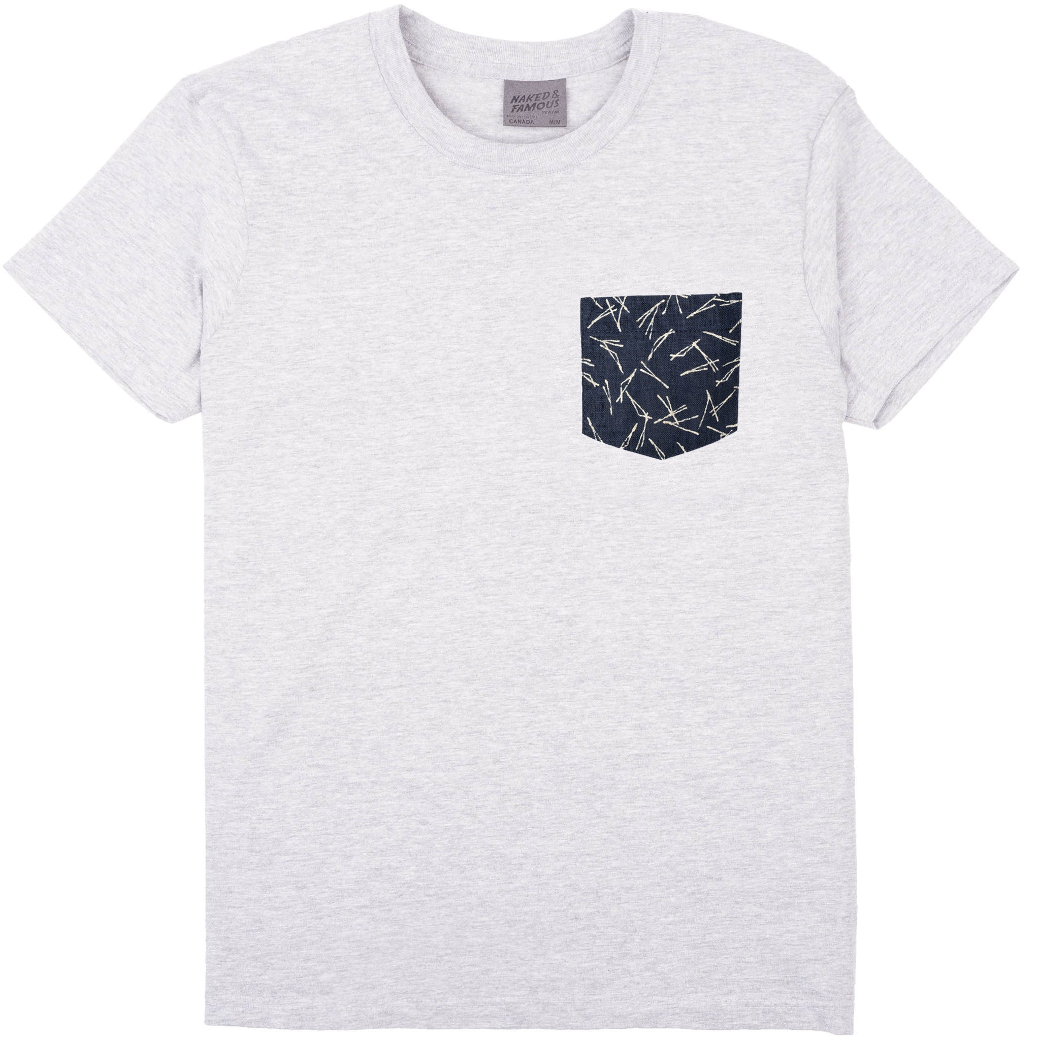 Pocket Tee - Heather Grey + Matsuba Pine Needles - Indigo by Naked & Famous Denim